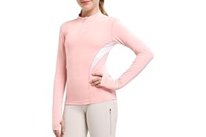 FitsT4 Sports Girls Long Sleeves Shirts Thumbhole English Horse Riding Shirt UPF50 Quick Dry Kids Equestrain Half Zip Jacket