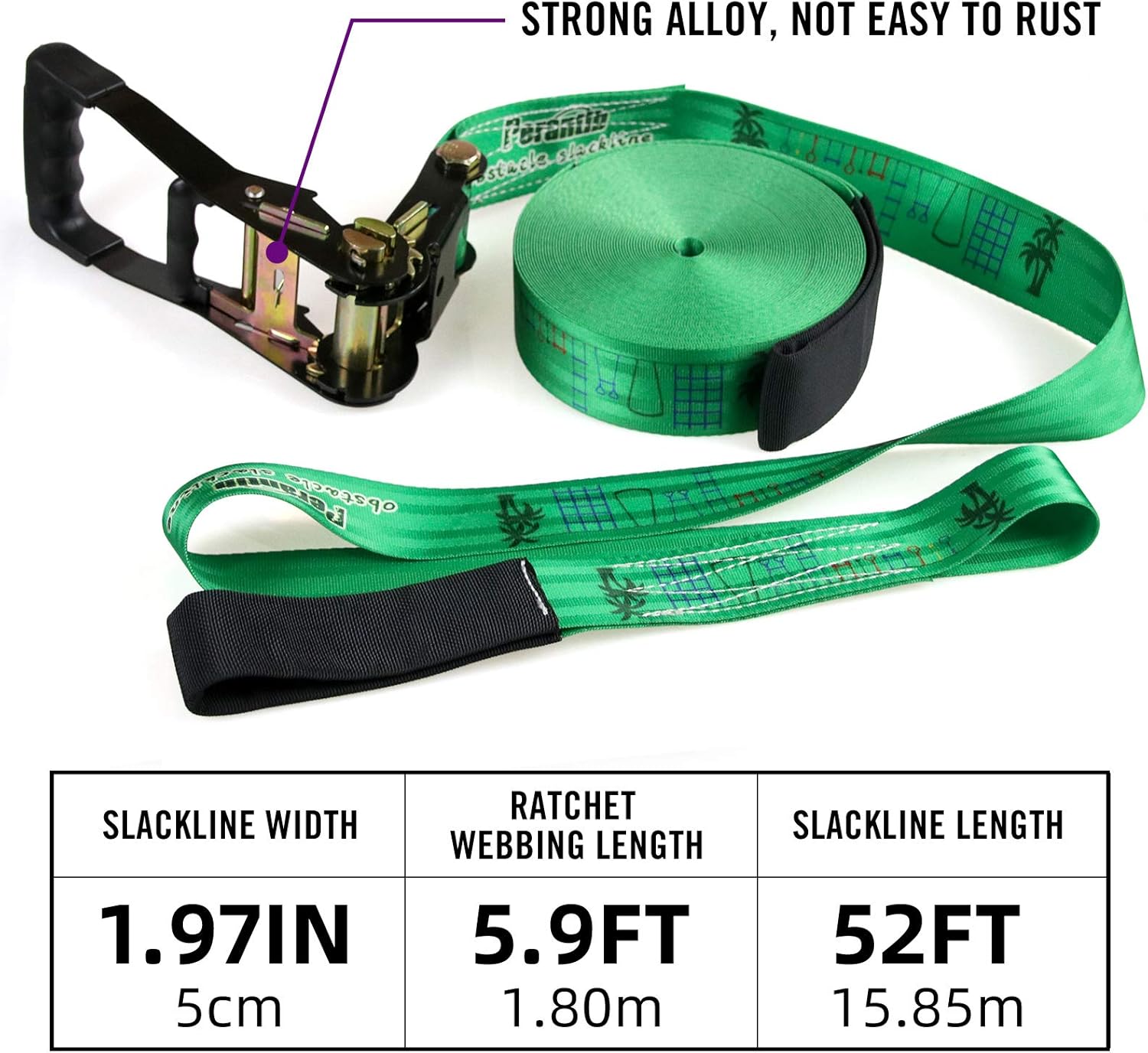 Ninja Warrior Obstacle Course for Kids - Ninja Slackline 52' with 11 Accessories for Kids, Includes Swing, Obstacle Net ,rope ladder,Slackline Gymnastic Bar, Become a Ninja Warrior - Ninja Line: Toys & Games