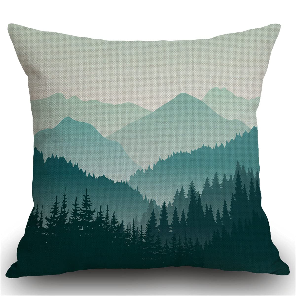Smooffly Throw Pillow Case Beautiful Green Mountain Landscape Cushion Cover 18x18 inch Linen Square Throw Pillow Cover for Living Room Sofa Couch Bed Pillowcase 45cm x 45cm