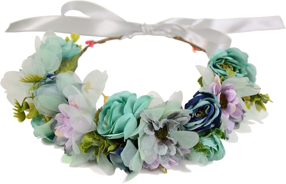Amazon Co Jp くすみカラー 花かんむり フラワー 花冠 ニュアンス ウェディング ブライズメイト ヘアアクセ ヘッドドレス 3color ブルー ジュエリー