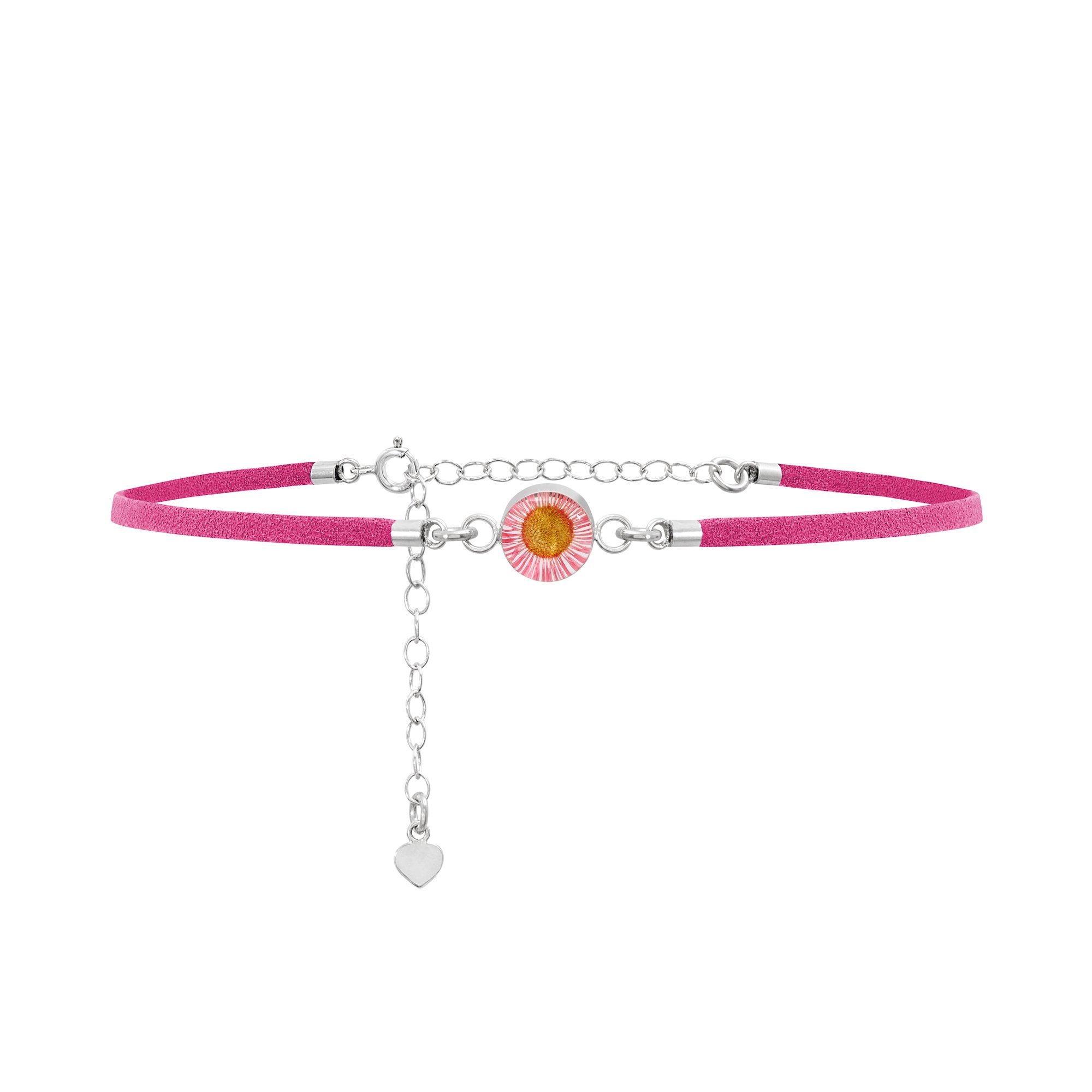 Shrieking Violet 925 Sterling Silver and Vegan Suede Round Real Flower Choker Necklace - Daisy (Pink) โ image 1