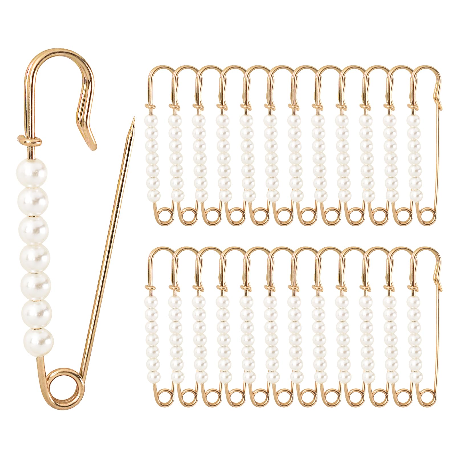 Hanycon Faux Pearl Brooch Pins, 10pcs 2.76inch Sweater Shawl Clip Safety Pins with 7pcs Pearl Beads for Women Clothing Dress Pants Skirt Waist Pants Extender Dressing Accessories (Gold)