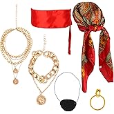 Mikovivi 6pcs Women Pirate Costume Accessories, Halloween Cosplay Costumes Set with Pirate Headpiece Belt Necklace Earrings Eye Mask for Women Multicolored