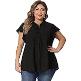 Agnes Orinda Women Plus Size Tops V Neck Drawstring Tassel Self Tie Flutter Short Sleeve Blouses Flowy 2024 Tops