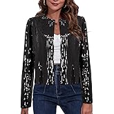 TYNORA Women’s Sequin Jackets Long Sleeve Open Front Coat Glitter Short Blazer Casual Coat Party Club