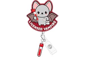 Plifal Nurse Badge Reel Holder Clip - Phlebotomist LAB Tech Vampire Blood Retractable ID Name Card Badge Reel with Charm Alligator Clip, Nurse Nursing Office Medical Worker Student Accessories Gifts