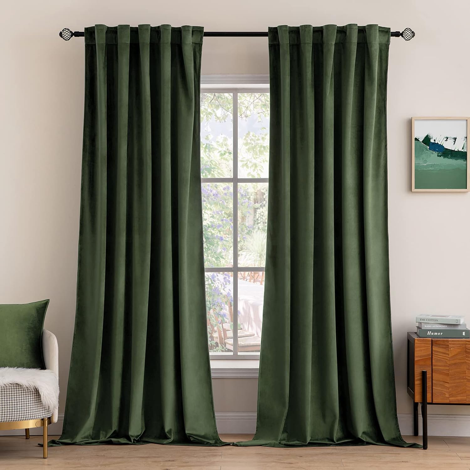 Window Treatments - MIULEE Velvet Curtains 96 inches 2 Panels - Luxury Blackout Curtains for Bedroom Living Room Thermal Insulated Super Soft Window Drapes Rod Pocket & Back Tab, Olive Green, W52 x L96 inches
