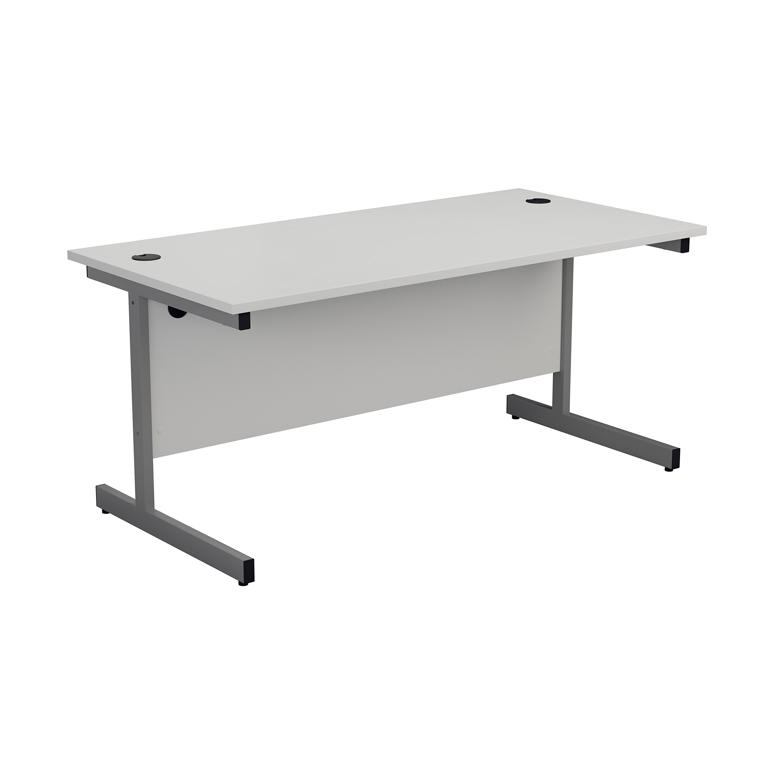 Office Hippo Rectangular Cantilever Desk - Heavy Duty Home Office Table with Integrated Cable Ports, PC Desk - Silver Frame/White Top, 120cm x 80cm