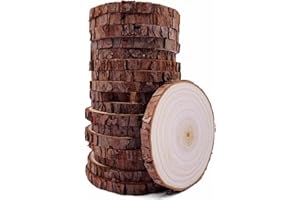 WILLIAM CRAFT Unfinished Natural Wood Slices with Bark 20 Pcs 3.5-4 inch Craft Wood kit Circles Crafts Christmas Ornaments Rustic Wedding Decoration DIY Crafts for Crafts