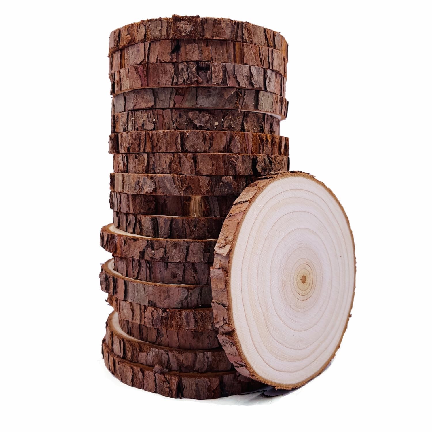 Unfinished Natural Wood Slices with Bark 20 Pcs 3.5-4 inch Craft Wood kit Circles Crafts Christmas Ornaments Rustic Wedding Decoration DIY Crafts for Crafts