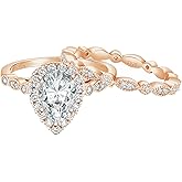 EAMTI 1.5CT 925 Sterling Silver Bridal Ring Sets 14K Gold Plated Teardrop CZ Engagement Vintage Pear Promise Rings Marquise Wedding Bands for Women Size 3-11