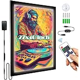 27&times;40 LED Poster Frame with Remote &amp; Manual Control, Adjustable Brightness | Magnetic Backlit Movie Poster Frame, Framed Wall Art Lights for Paintings &amp; Pictures, Horizontal/Vertical Display, Black