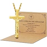 DS Christian Cross Necklace for Men Women-18K Gold Stainless Steel Crucifix Necklaces with Inspirational Bible Verse Religious Gift for Prayer Faith Jesus/God-Catholic Christian Pendant Jewelry