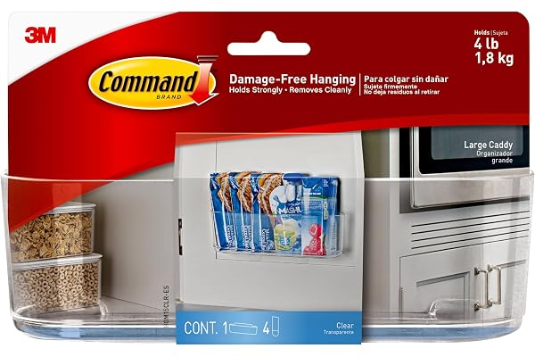 Command Large Caddy, Clear, with 4 Clear Indoor Strips, Organize Damage-Free
