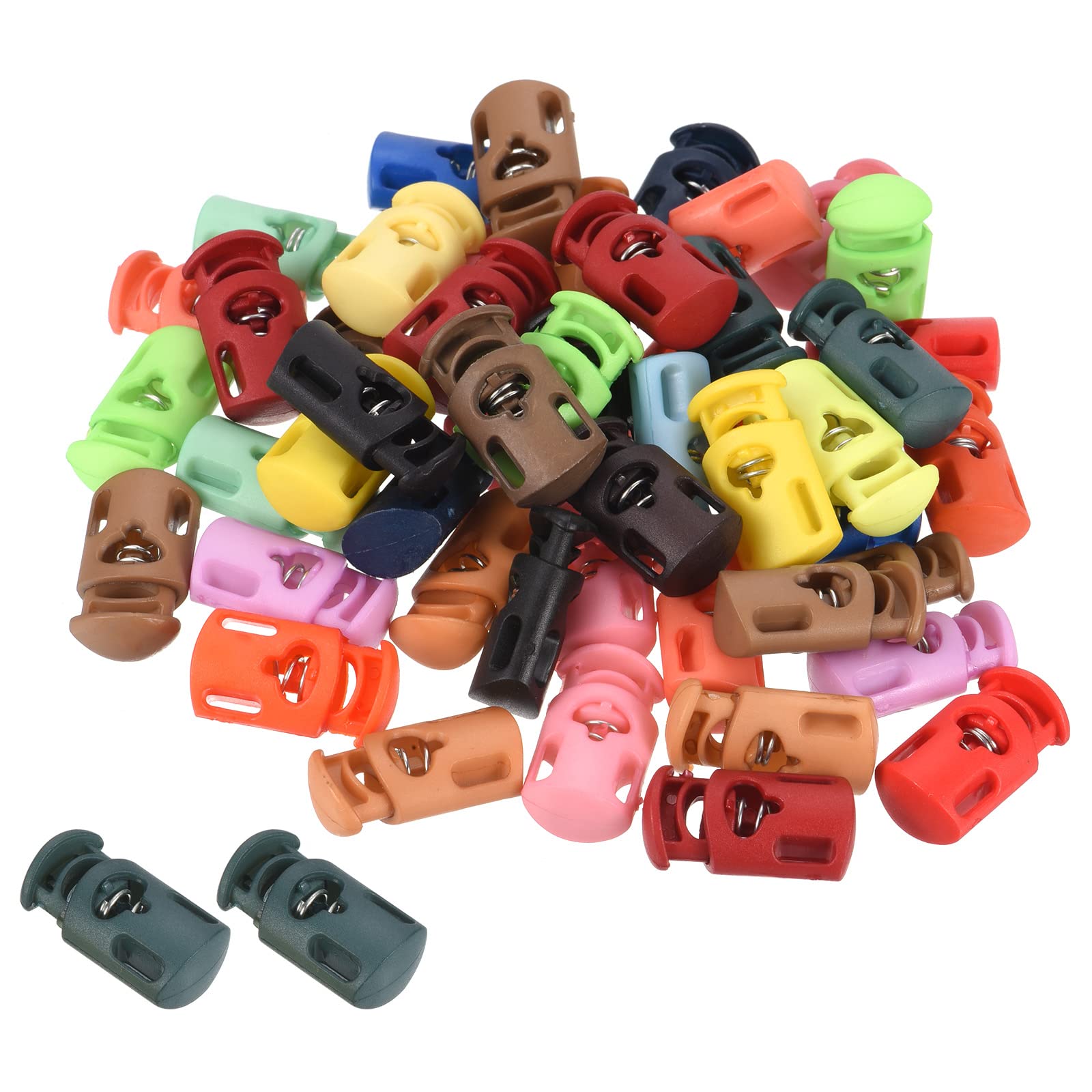 PATIKIL Cord Locks Assorted, 50 Pack Cylinder Spring Toggle Stopper 15mm for Drawstring Bag Shoelaces