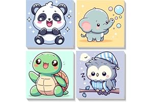 HOIYLDS Framed 4 Pack Paint by Number for Kids, Cute Animals Paint by Numbers for Kids Ages 8-12, Paint by Numbers Kits Children Beginner, DIY Acrylic Oil Painting for Home Wall Decor (8x8inch)