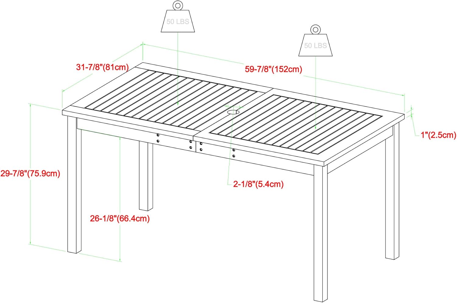 Walker Edison Dominica Contemporary Slatted Outdoor Dining Table, 34 Inch, Dark Brown : Garden & Outdoor
