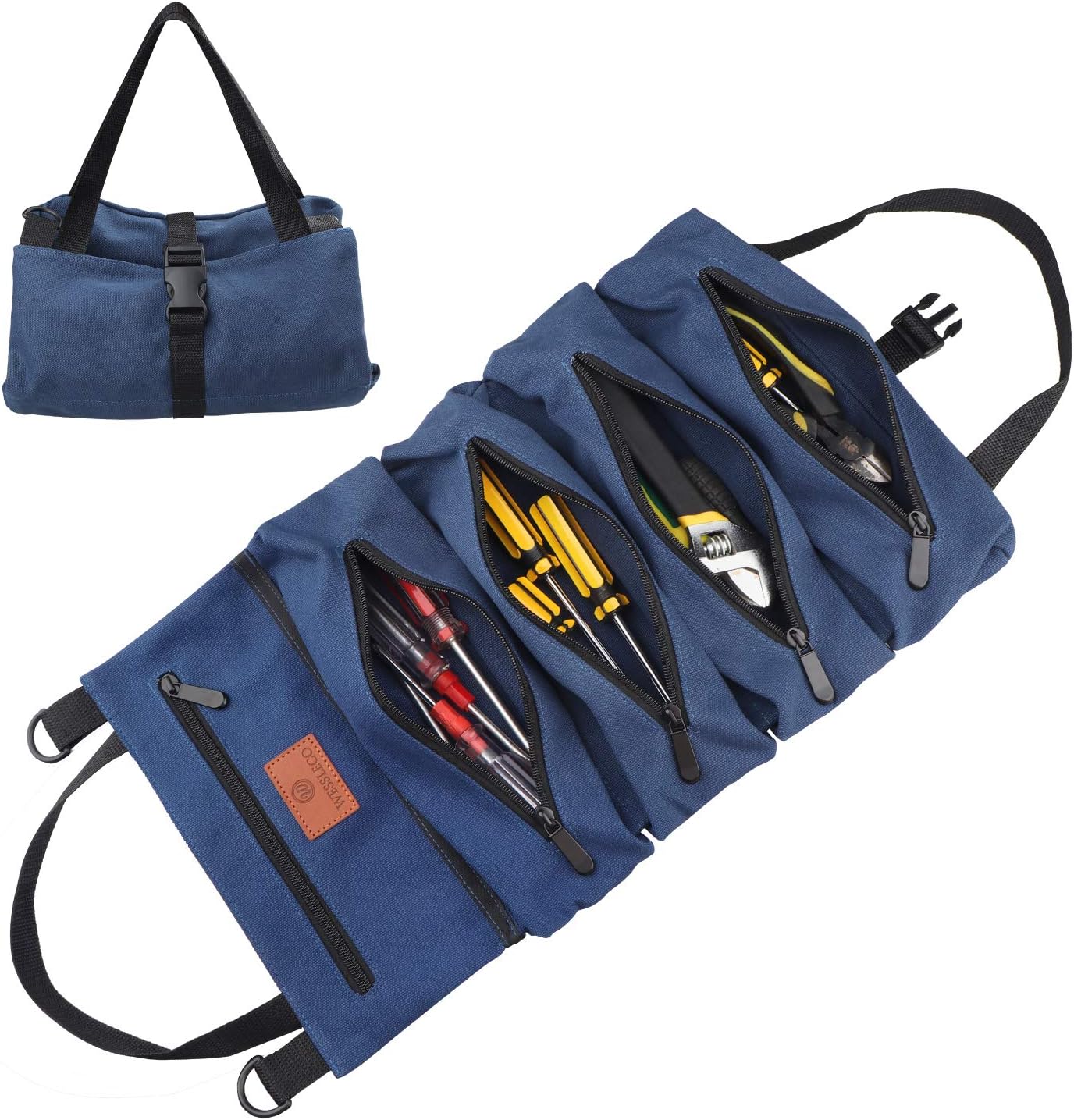 Wessleco Roll Up Tool Bag, Wrench Roll Up Pouch MultiPurpose Canvas