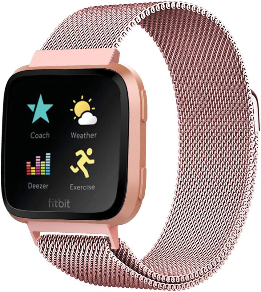 Erisi Smart Watch Straps Milanese Bands Stainless Steel Loop for Women Men Metal Bracelet with Magnetic Closure Compatible with Fitbit Versa Watch (Watch NOT Included) (Rose Pink)