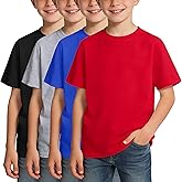 BOOPH 4 Pack Boys Shirts Kids Tshirts Toddler Short Sleeve T-Shirts Basic Crew Neck Tops Cotton Summer Uniform Clothes