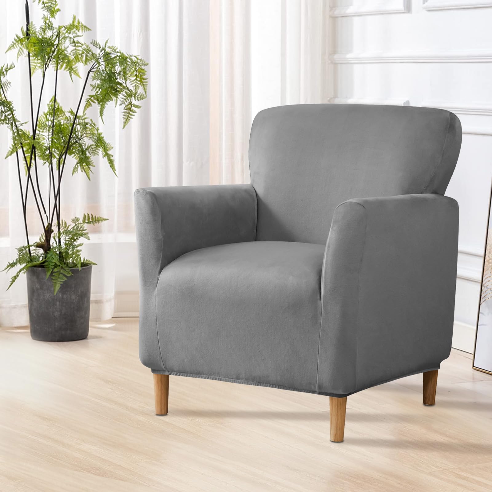 SHANNA Banquet Luxury Armchair Slipcovers: Latest Velvet 1Piece Chair Slipcover High Stretch Nonslip Solid Color Arm Chair Cover for Office Reception Reading Sofa (Dark Gray)