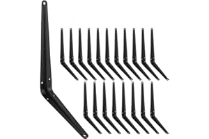 JOROHIKER 20 Pack Black Shelf Brackets 10 inch, Heavy Duty DIY Floating Wood Shelf Bracket Decorative Rustic L Bracket, J Brackets Metal Joint Angle Bracket for Shelve