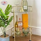 spot on dealz Drinks Trolley Kitchen Island Gold Glass Shelves Four Castors view 2