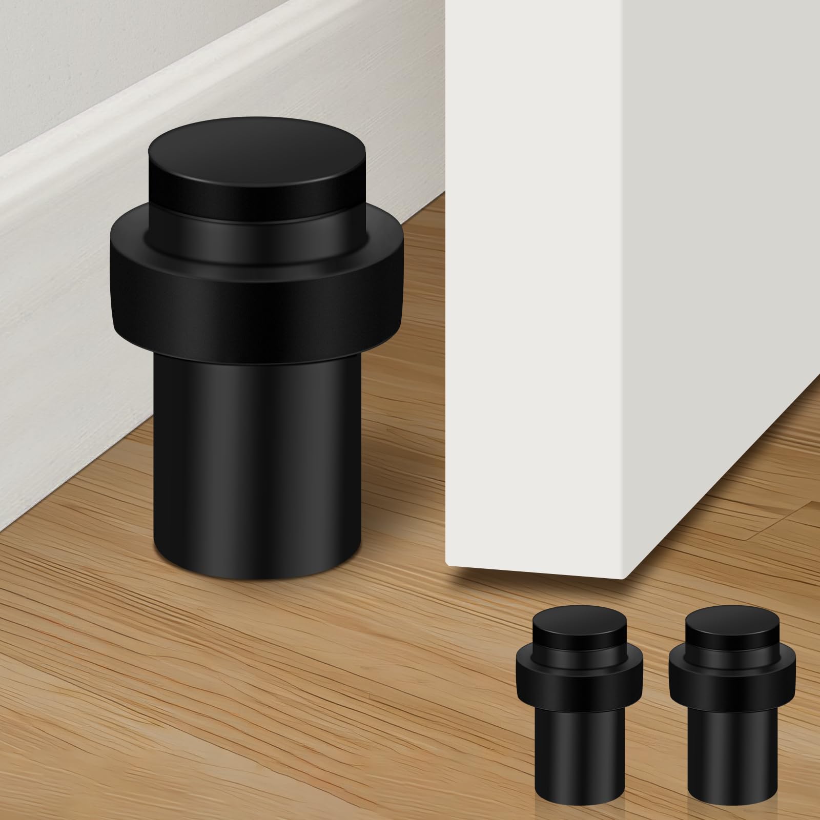 Door Stop, Floor Mounted Door Stoppers for Walls Skirtingswith Rubber Bumper, Stainless Steel Doorstop Indoors Outdoors, 50mm Black