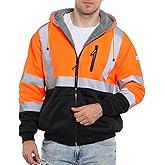 FONIRRA Men's High Visibility Safety ANSI Class 3 Lined Fleece Hoodie Sweatshirt with Black Bottom Jumper Workwear for Men(Orange,L)