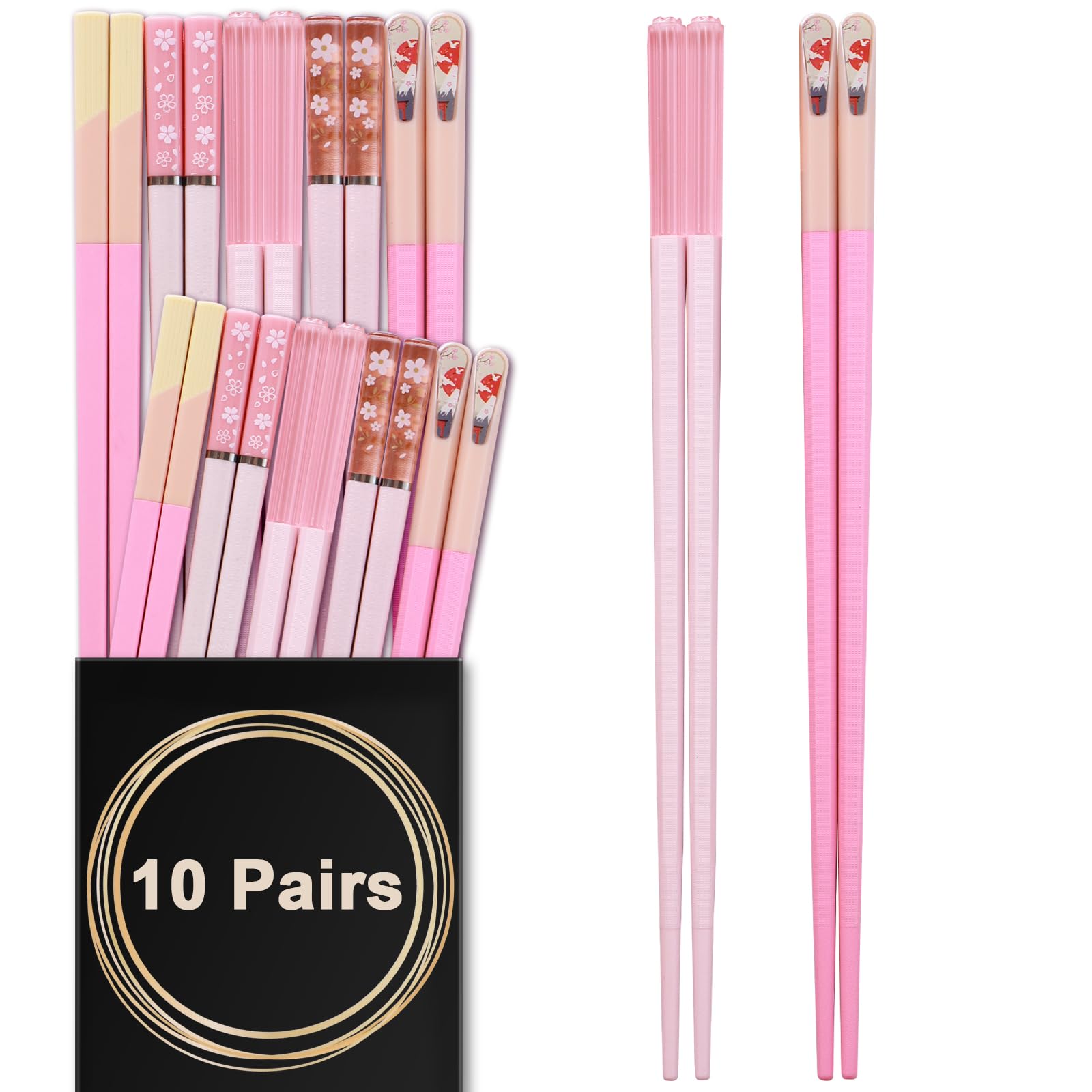Photo 1 of **1 MISSING**Chopsticks Reusable Dishwasher Safe, GLAMFIELDS 10 Pairs 9.5 Inches Premium Fiberglass Chop Sticks Set for Sushi, Ramen, Asian Cuisine, Non-slip, Pink