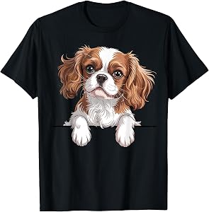 Cavalier King Charles Spaniel Funny Peeking Pocket Puppy Dog T-Shirt