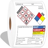 4" X 3" SDS Labels for Secondary Containers (500 Stickers, 1 Roll) GHS | Pictogram Chemical Safety Labels With Writable Surface and Permanent Adhesive - Aegis Adhesives