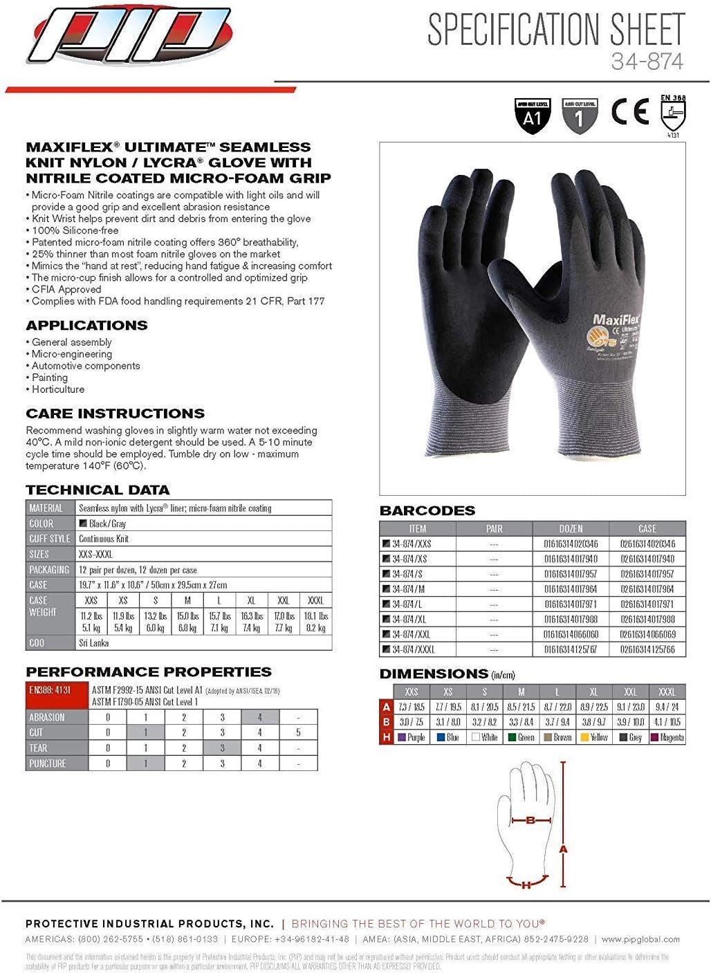 Maxiflex 34-874 Ultimate Gloves, Large, 12 Piece - Work Gloves - 