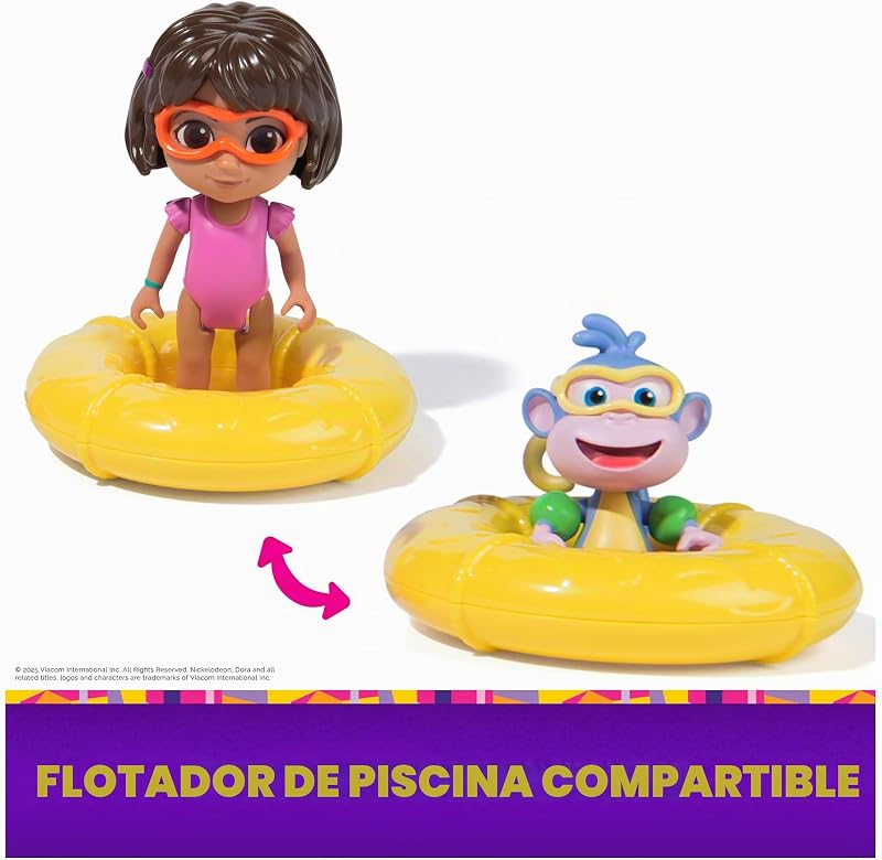 LA EXPLORADORA - Pack de Aventura Acuática Dora y Botas: 2 Figuras Articuladas + Flotador de Juguete - 6073670 - Juguetes Niña 3 años + - Regalo Niña 3 años + - Juegos Infantiles