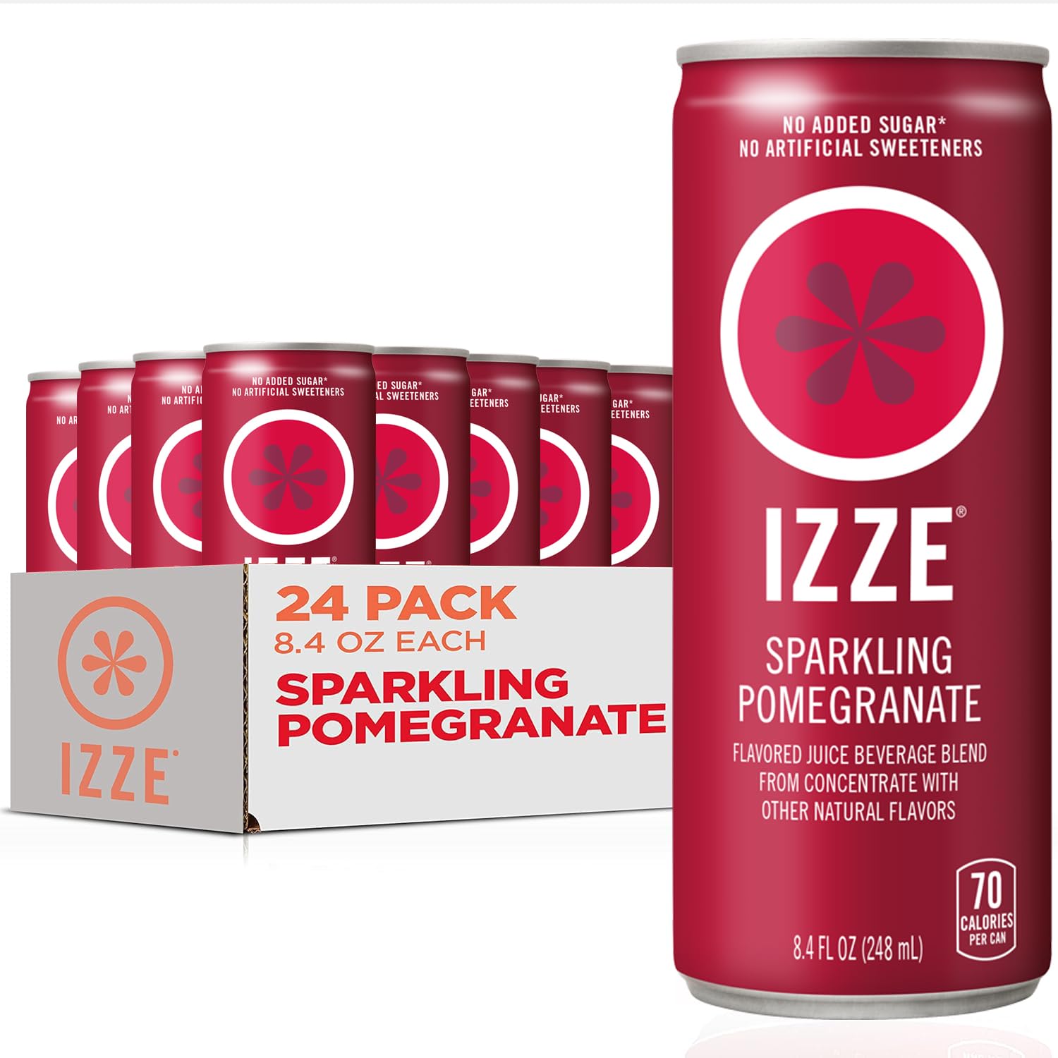 IZZE Sparkling Water Juice Beverage Blend, Pomegranate, No Sugar Added, 8.4 FL OZ, 24 Cans
