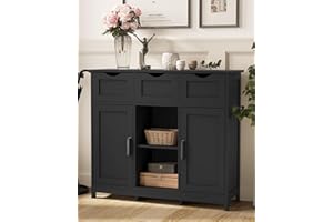 MIRROTOWEL Storage Cabinets，Wooden Floor Cabinet，with Drawers and Shelves Storage Cabinets，Accent Cabinet for Living Room， Bedroom，Bathroom Furniture Home Decor（Black）