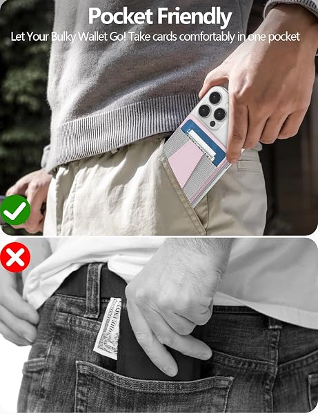 HIWE FOR MAGSAFE WALLET, MAGNETIC WALLET WITH ADJUSTABLE STAND, EIFFEL-TOWER MAGSAFE WALLET STAND FOR IPHONE 16/16 PRO/15/14/13/12 SERIES, OPEN ID WINDOW, 8 CARD HOLDER, VEGAN LEATHER, PINK AND GRAY