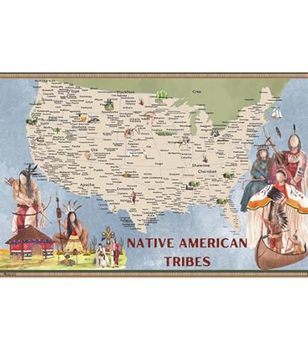1650 US Map Indian Tribes In 1650 Native American Historical Poster - Foto 8