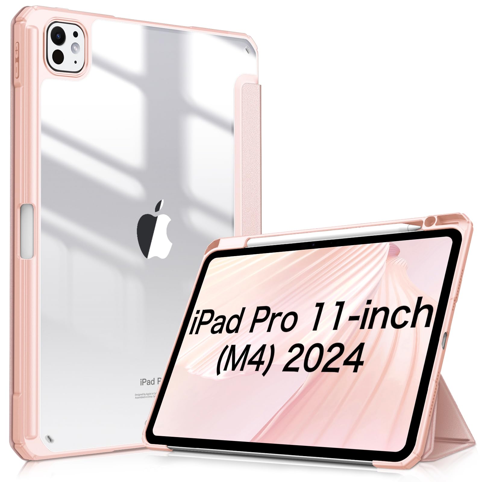 Photo 1 of Fintie  Slim Case for iPad Pro 11-inch M4 (2024) (Model Number: A2836/A2837/A3006) - [Built-in Pencil Holder] Shockproof Protective Cover with Clear Transparent Back Shell, Rose Gold