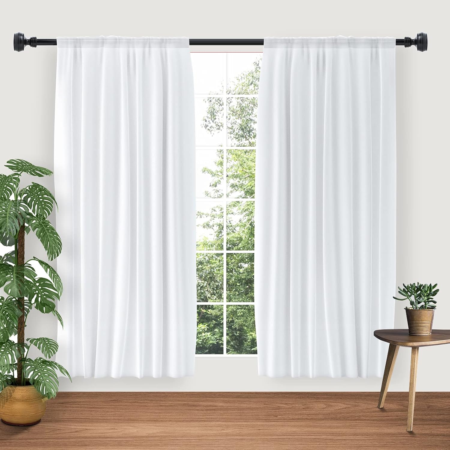 OLV 2 Pack Retro Curtain Rod 3/4" Adjustable Single Window Rod 28"-48" with Cylindrical Designed Treatment Antique Finials Black Drapery Rods.: Home Improvement