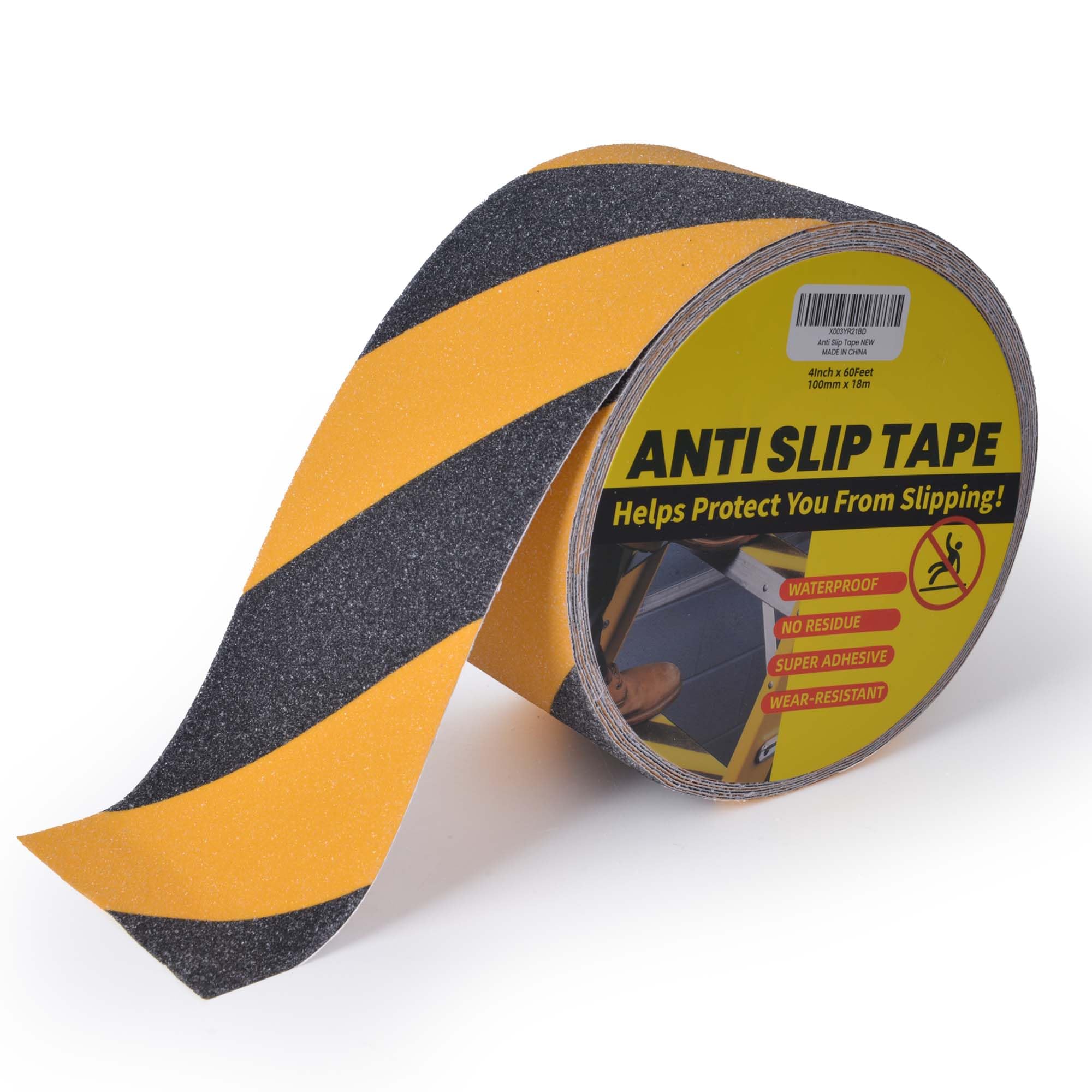 TAPEBEAR Anti Slip Tape Black And Yellow, Hazard Safety Tape, Non Slip Caution Tape Roll, Nonslip Warning Floor Tape For Indoor Outdoor Steps Stairs, Strong Grip, 4inch X 60feet(100mmx18m)