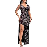 Cololura Women Sexy Elegant Sequin Tassel Mermaid Bodycon Formal Party Gowns Evening Maxi Dress Black