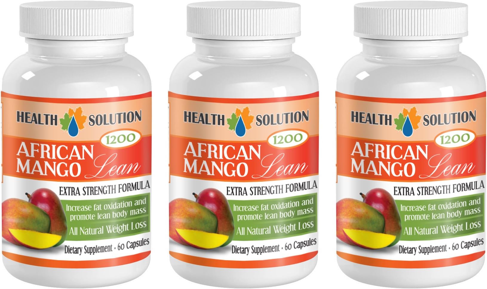 Weight Loss Natural Vitamins - African Mango Lean 1200MG - Extra Strength Formula - African Mango Tablets - 3 Bottles (180 Capsules)