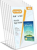 Flow fire A5 Acrylic Sign Holder 6 Pack L-Shape Menu Display Stand