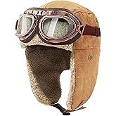 Peicees Vintage Aviator Hat and Goggles Costume Accessories Fur Ear Flaps Trooper Trapper Pilot Cap for Men Women
