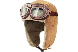 Peicees Vintage Aviator Hat and Goggles Costume Accessories Fur Ear Flaps Trooper Trapper Pilot Cap for Men Women