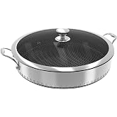 CATHYLIN 316L Stainless Steel 7QT Saute Pan Hexagon Nonstick Wok with Lid, Two Handle to Hold, PFOA Free, Dishwasher Oven Safe (12.5 inches,7QT)