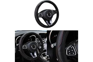 Couslcd Car Steering Wheel Cover, 15 inch Carbon Fiber Microfiber PU Leather Elastic Steering Wheel Protector for Men Women, Anti-Slip Breathable Car Interior Accessories for Most Cars (Black)
