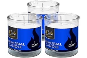 Ohr Candles Yahrzeit Memorial Candles - 1 Day Yahrzeit Candle - Yartzeit Candles 24 Hour Yom Kippur Jewish Candles in Glass Tumbler - 3 Pack