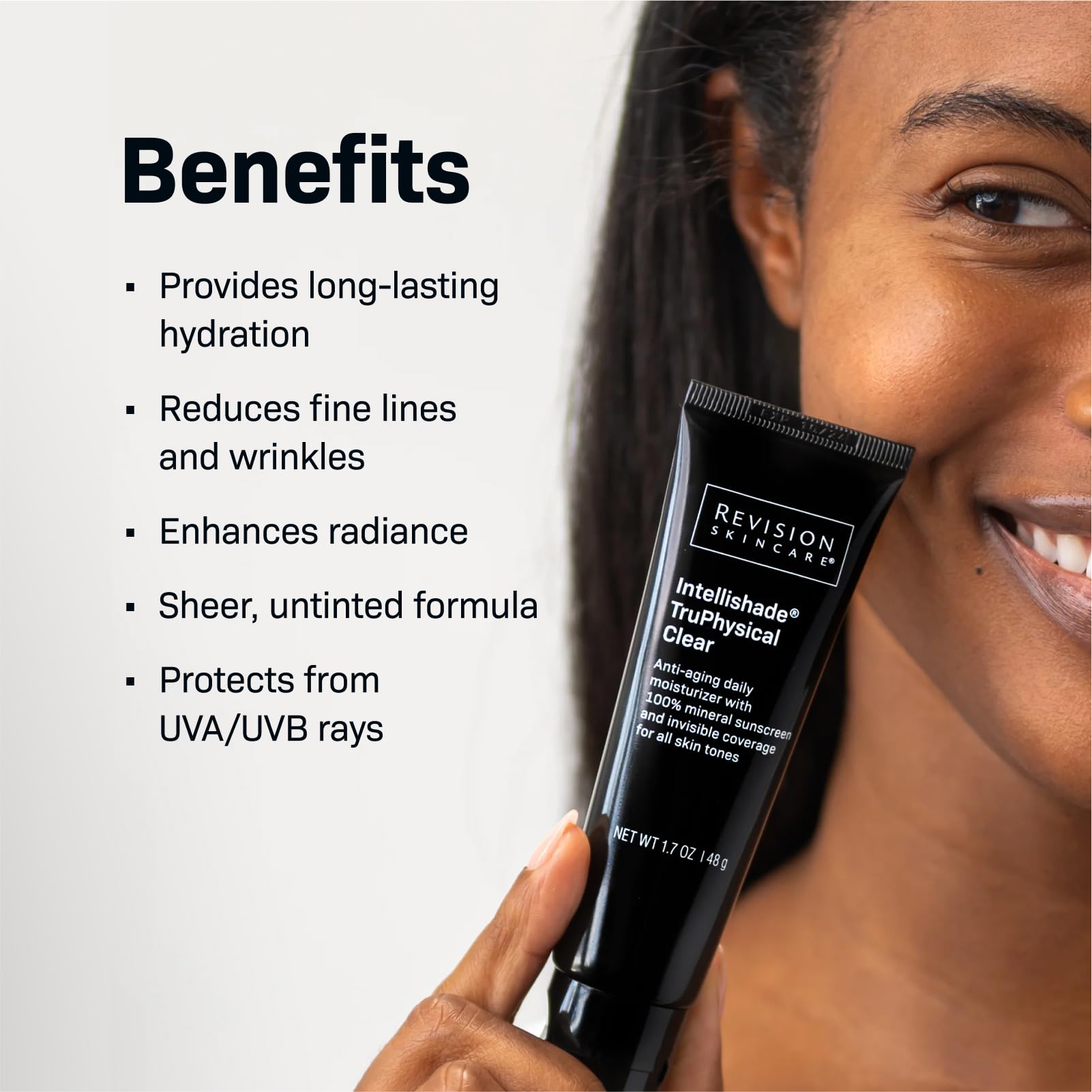 Revision Skincare Intellishade® TruPhysical Clear SPF 50, 100% Mineral Face Sunscreen, Oil-Free Anti-Aging Moisturizer with SPF and Vitamin C, Invisible Sunscreen for Sensitive Skin, 1.7 oz